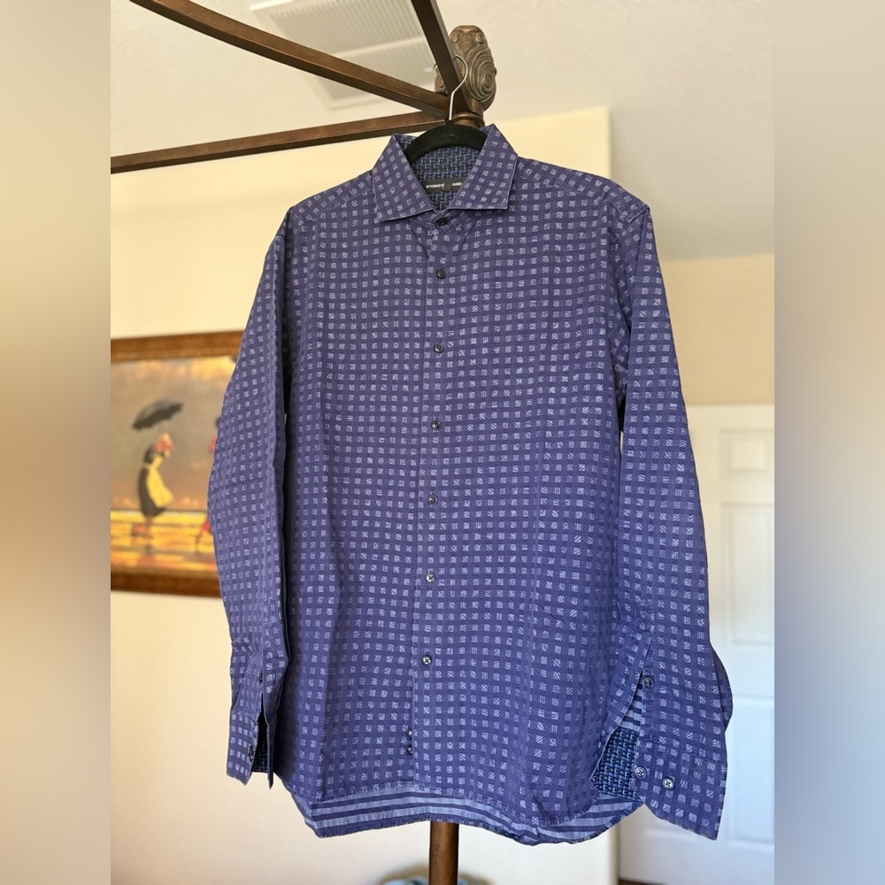 International Laundry Men's Blue Patterned Dress Shirt